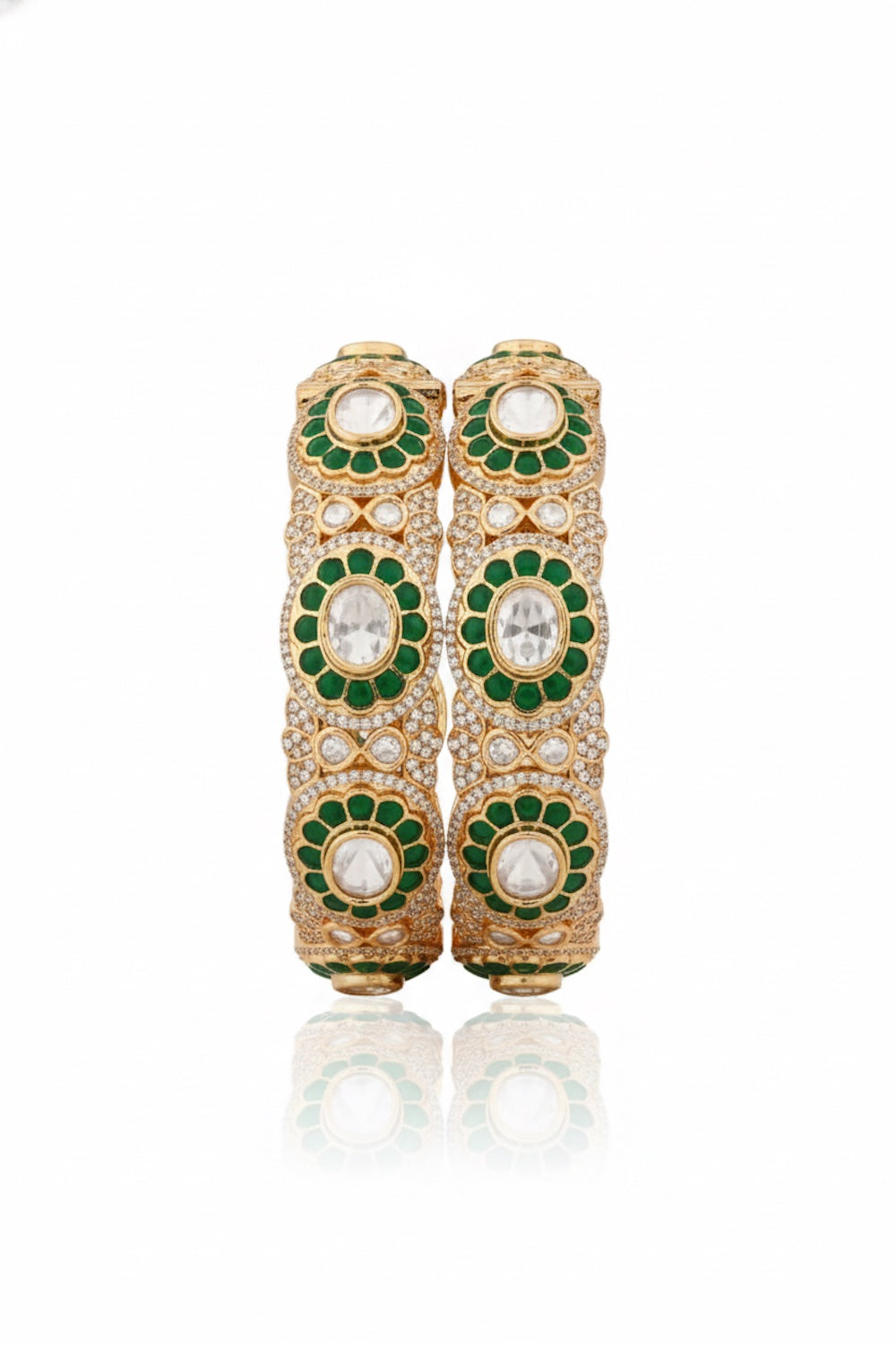 moissanite jadau green pota stone with cubic zirconia openable pair of bangles carat polish