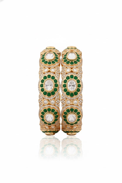 moissanite jadau green pota stone with cubic zirconia openable pair of bangles carat polish
