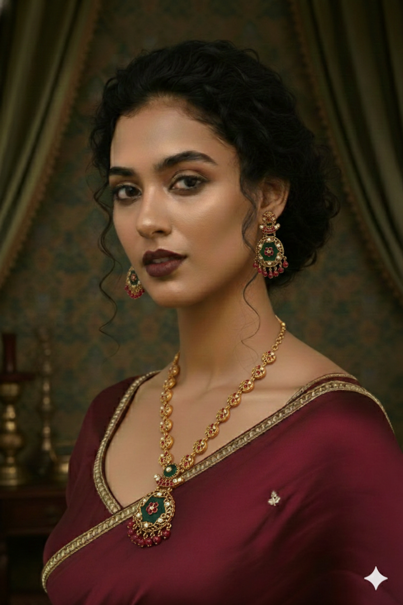 long heritage necklace white jade potaruby stone indian wedding jewellery