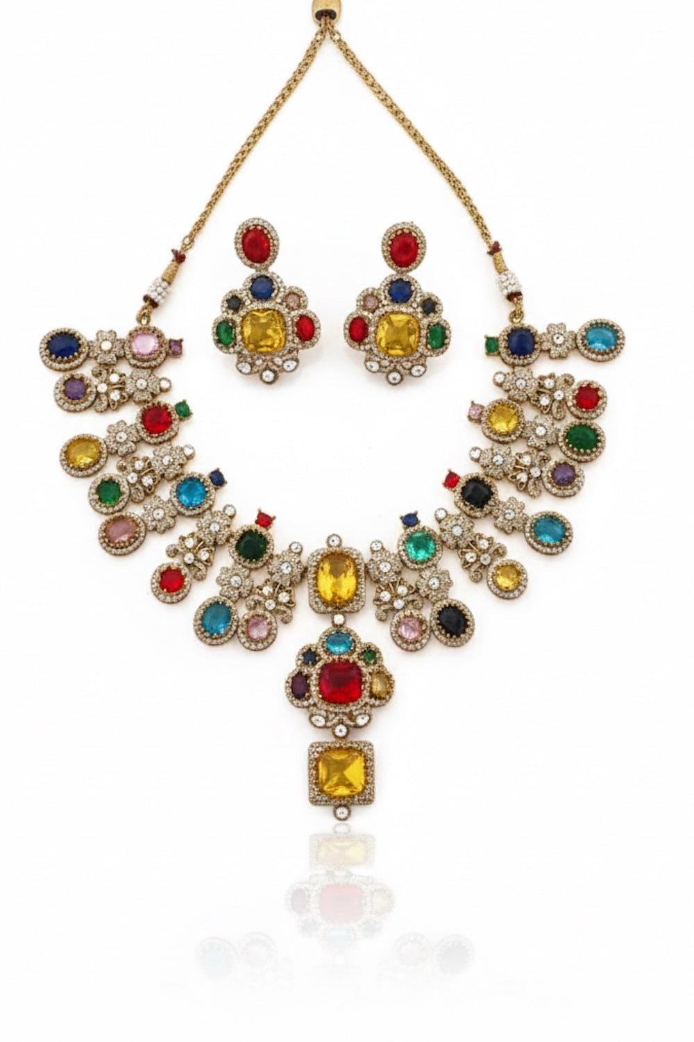 sabyasachi inspired premium stone big choker necklace with drop earrings real look alike