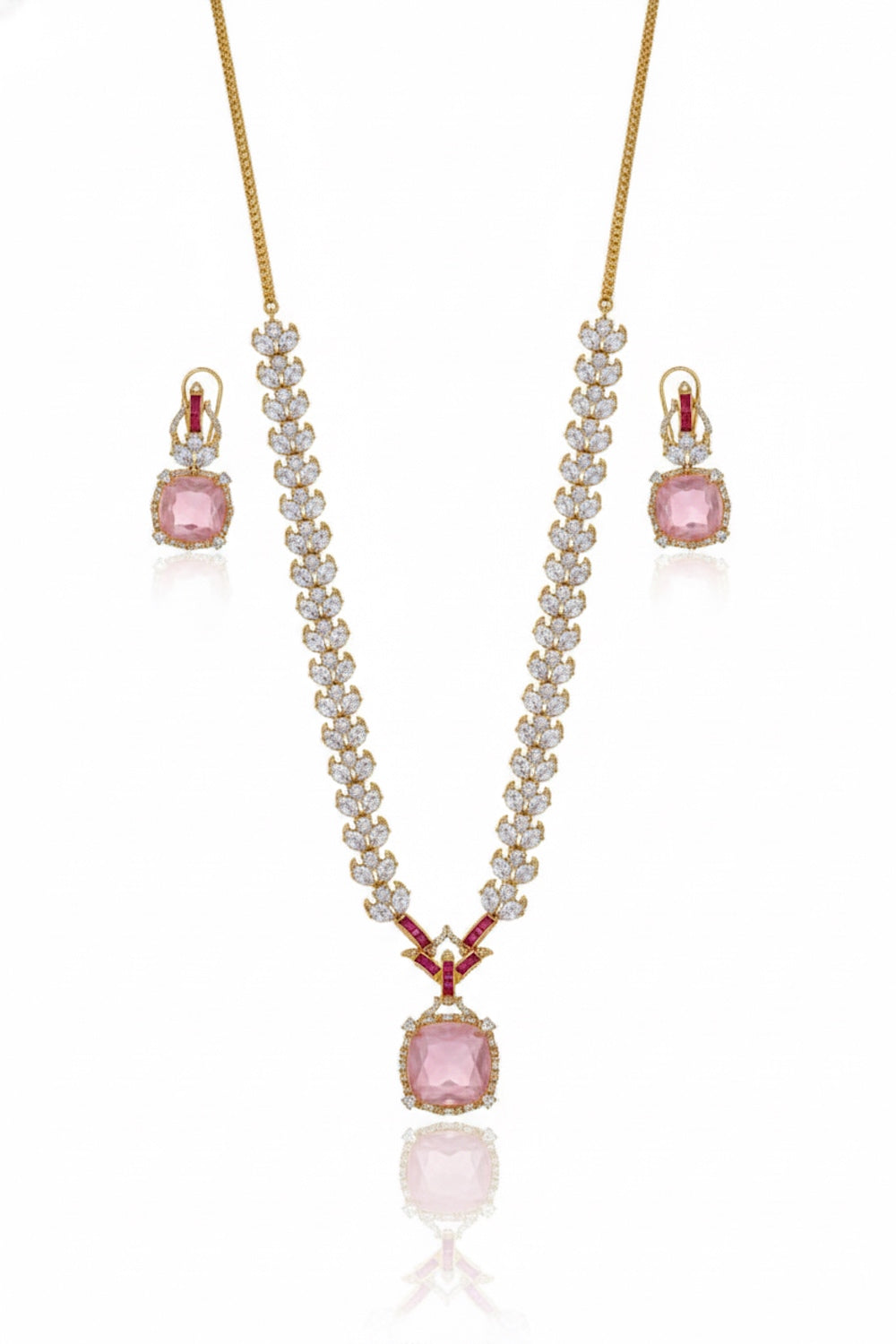 indian bridal long cubic zirconia doublet necklace earrings set