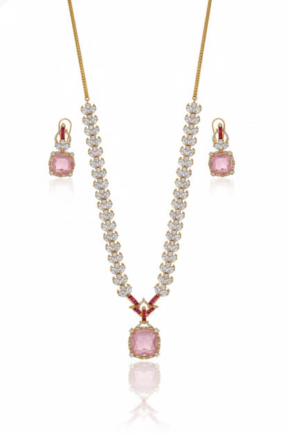 indian bridal long cubic zirconia doublet necklace earrings set