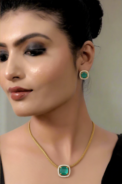 ad zirconia gold polish zirconia chain Necklace Earrings Set 250083