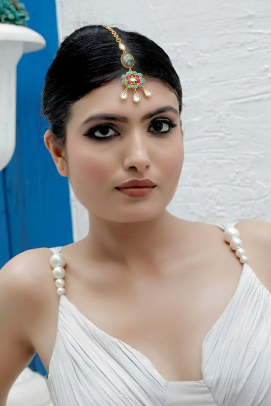 labradorite tika antique avala polish polki kundan maang tika