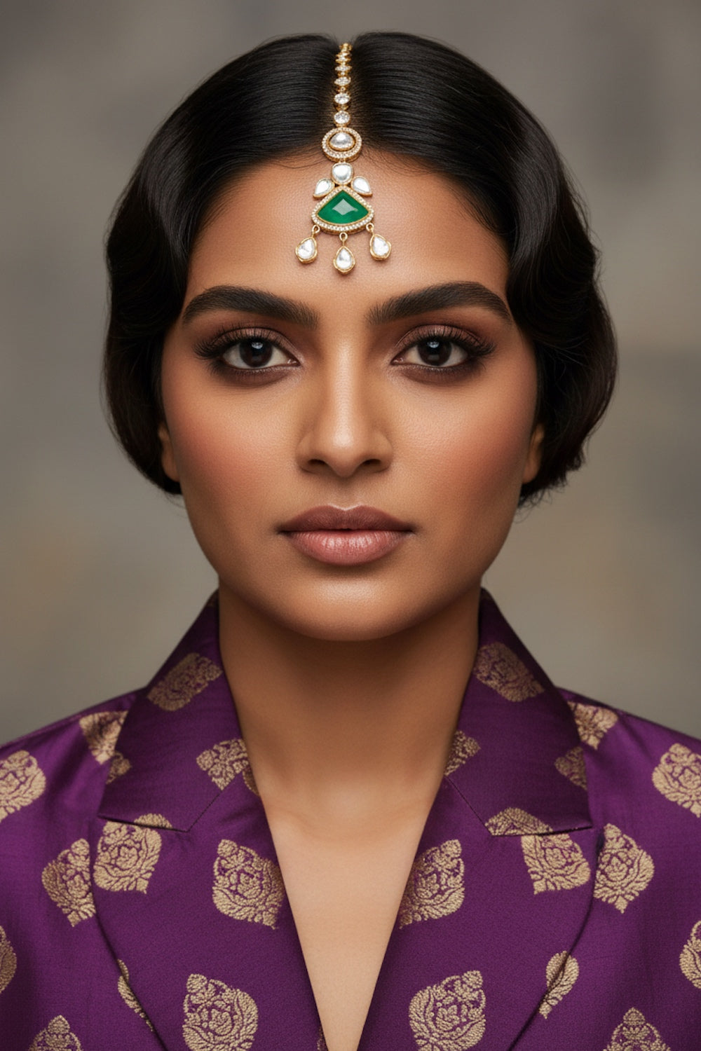 mint stone kundan maang tika with antique gold finish indian jewellery