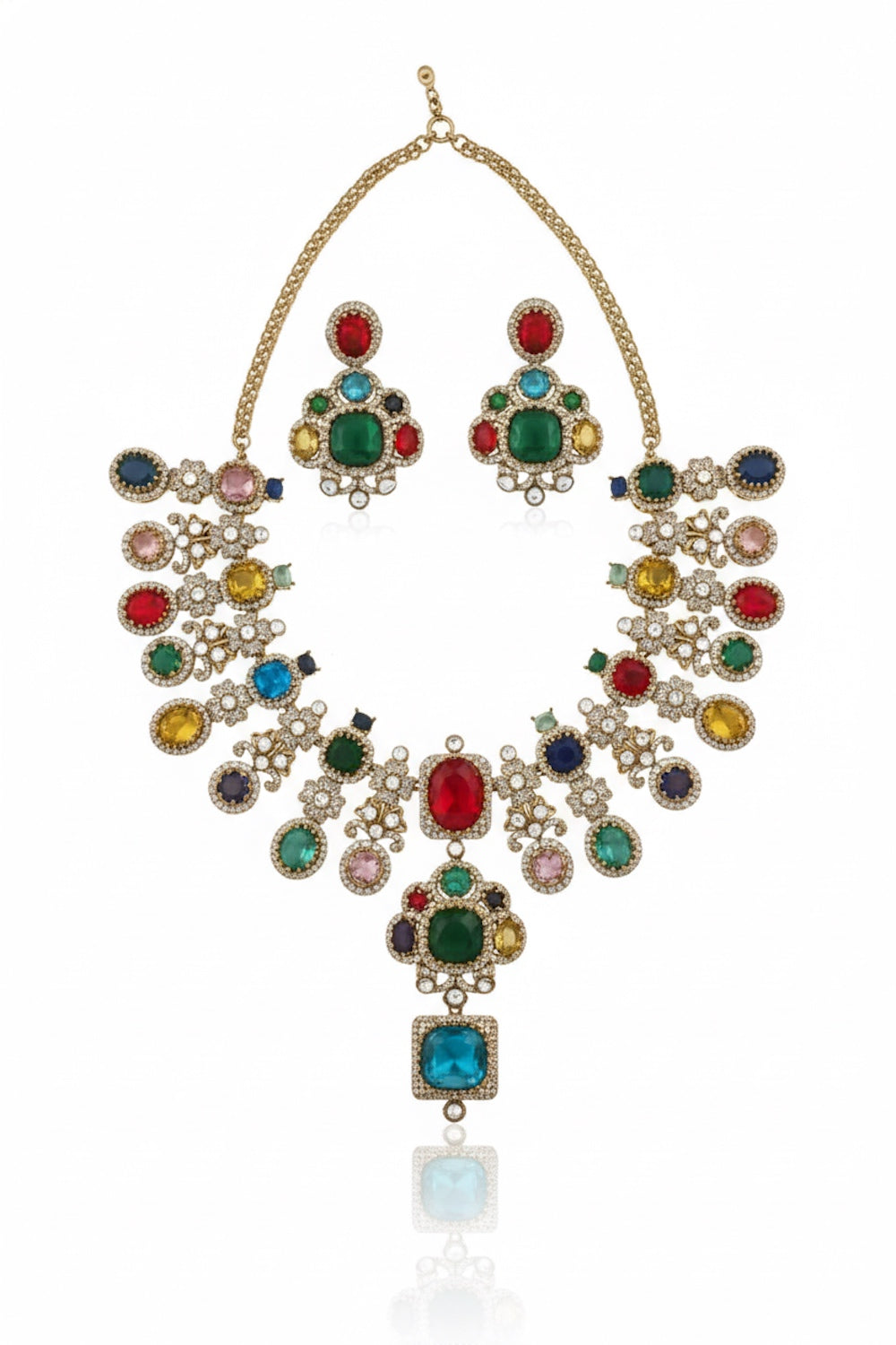 sabyasachi inspired premium stone big choker necklace with drop earrings real look alike