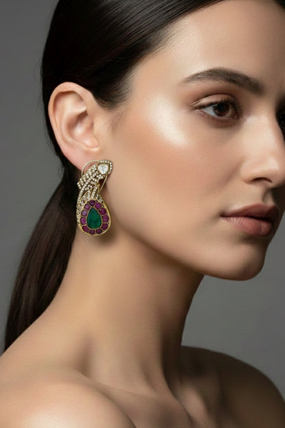 mor pankh stud cz earrings