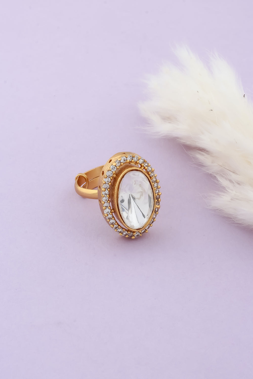 antique polish cz and polki kundan finger ring adjustable indian finger ring