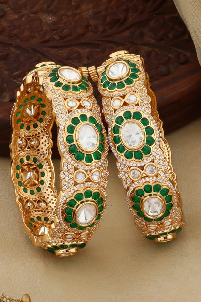 moissanite jadau green pota stone with cubic zirconia openable pair of bangles carat polish