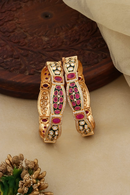 gold cz kundan Meena maisonite kundan openable bangle set