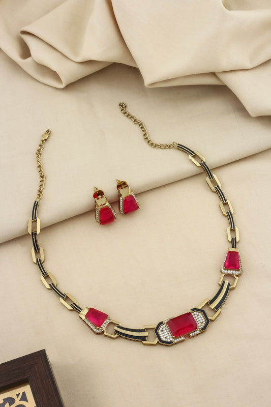 lightweight flexible western style oxidised choker necklace with black enamel and cubic zirconia indian jewellery bridal trousseau 