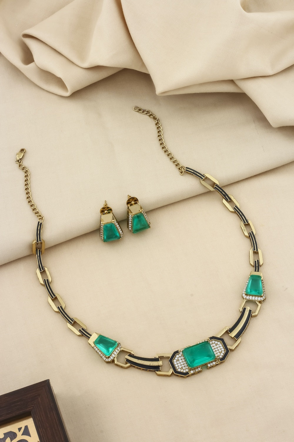 lightweight flexible western style oxidised choker necklace with black enamel and cubic zirconia indian jewellery bridal trousseau 