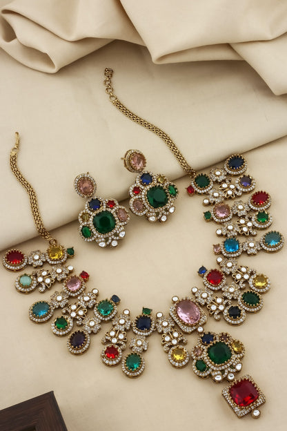 sabyasachi inspired premium stone big choker necklace with drop earrings real look alike