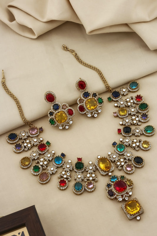 sabyasachi inspired premium stone big choker necklace with drop earrings real look alike