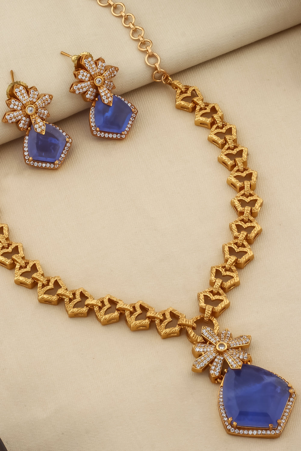 doublet pendant antique gold chain necklace with doublet and cubic zirconia floral pentagon stone western look statement set