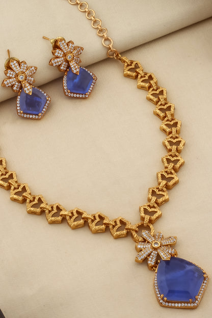 doublet pendant antique gold chain necklace with doublet and cubic zirconia floral pentagon stone western look statement set