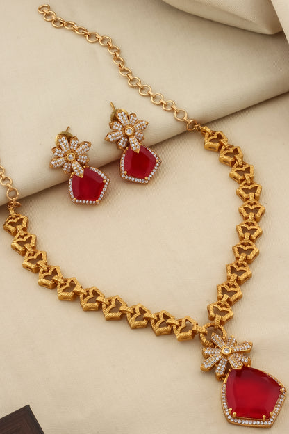 doublet pendant antique gold chain necklace with doublet and cubic zirconia floral pentagon stone western look statement set