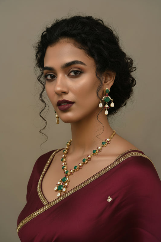 semi precious stone necklace earrings with kundan