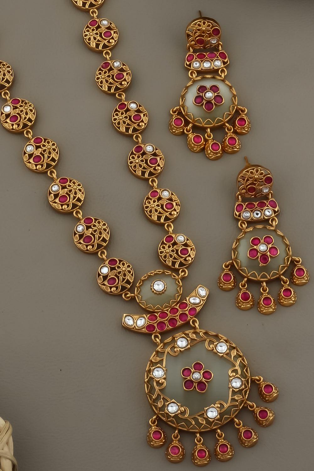 long heritage necklace white jade potaruby stone indian wedding jewellery