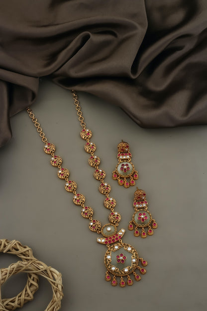 long heritage necklace white jade potaruby stone indian wedding jewellery