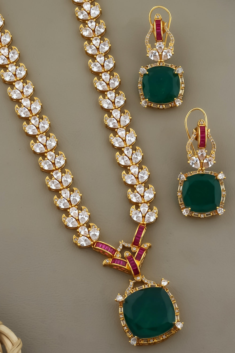 indian bridal long cubic zirconia doublet necklace earrings set