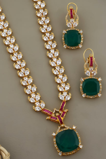 indian bridal long cubic zirconia doublet necklace earrings set