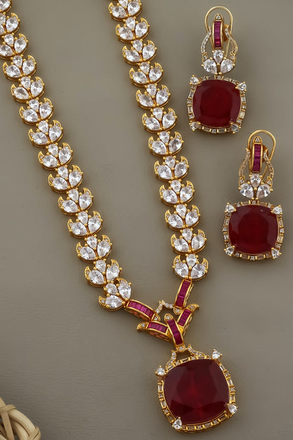 indian bridal long cubic zirconia doublet necklace earrings set