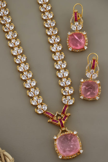 indian bridal long cubic zirconia doublet necklace earrings set