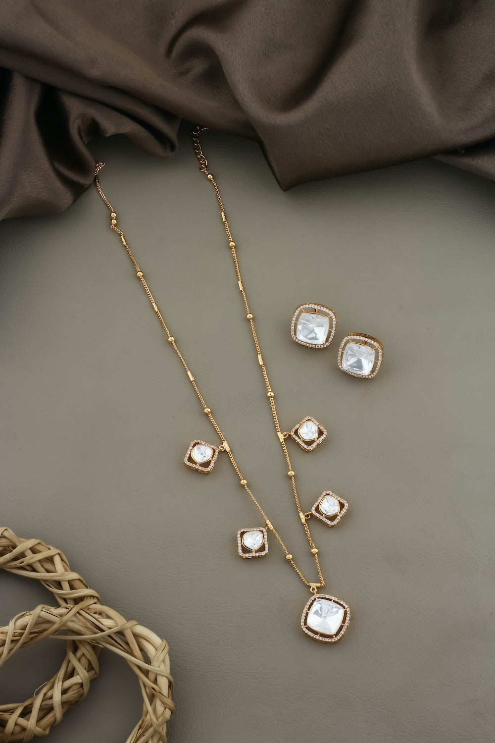 square polki pendant earrings indian jewellery