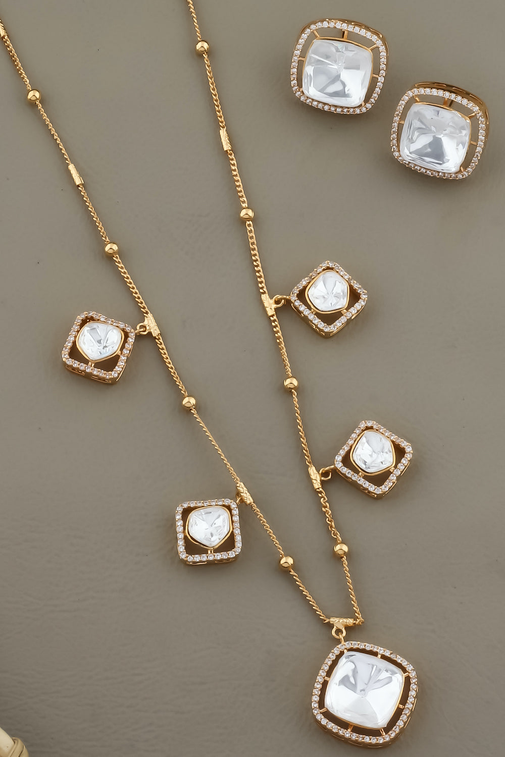 polki Kundan ad Gold Polish Polki chain Necklace Earrings Set kadgppnes250407