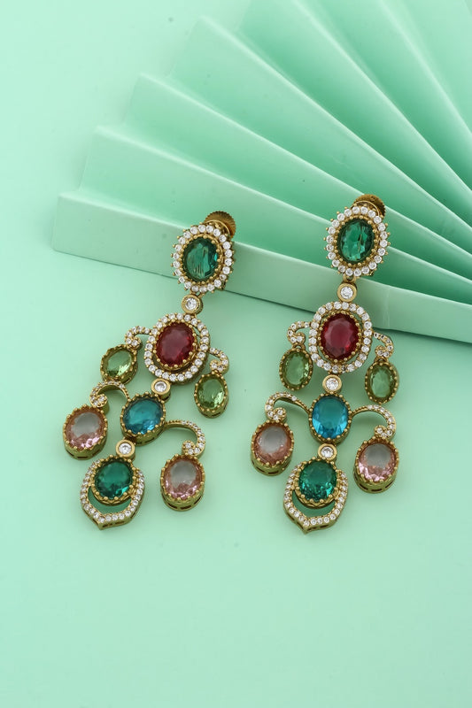 Sabyasachi inspired multicoloured cz long earrings