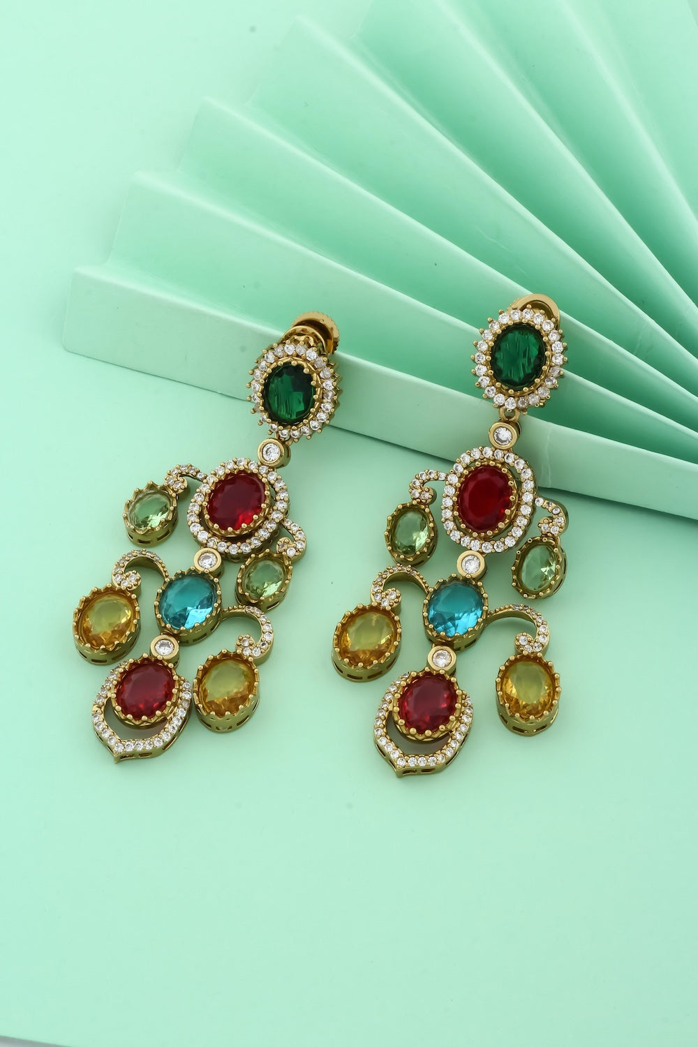 Sabyasachi inspired multicoloured cz long earrings