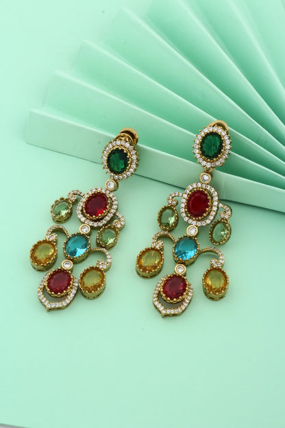 Sabyasachi inspired multicoloured cz long earrings