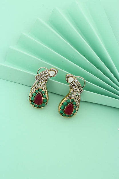 medium sized paisley shaped cz kundan doublet stud earrings