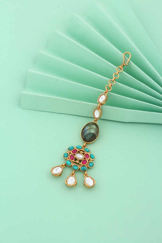 labradorite tika antique avala polish polki kundan maang tika