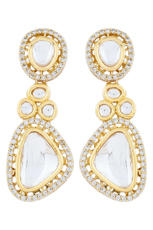 cz polki kundan drop earrings real look alike 