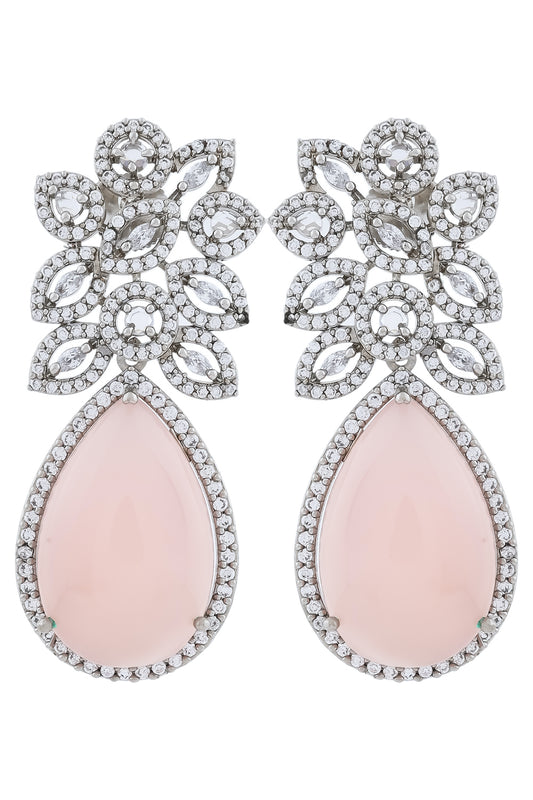 peach cz stone silver earrings