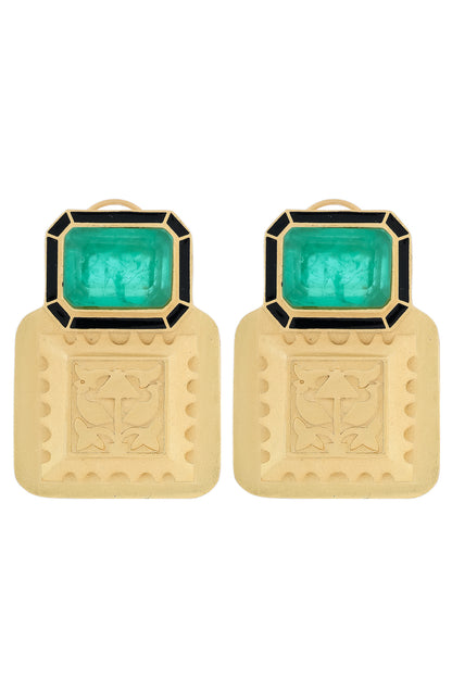 mint green black enamel matte gold earrings