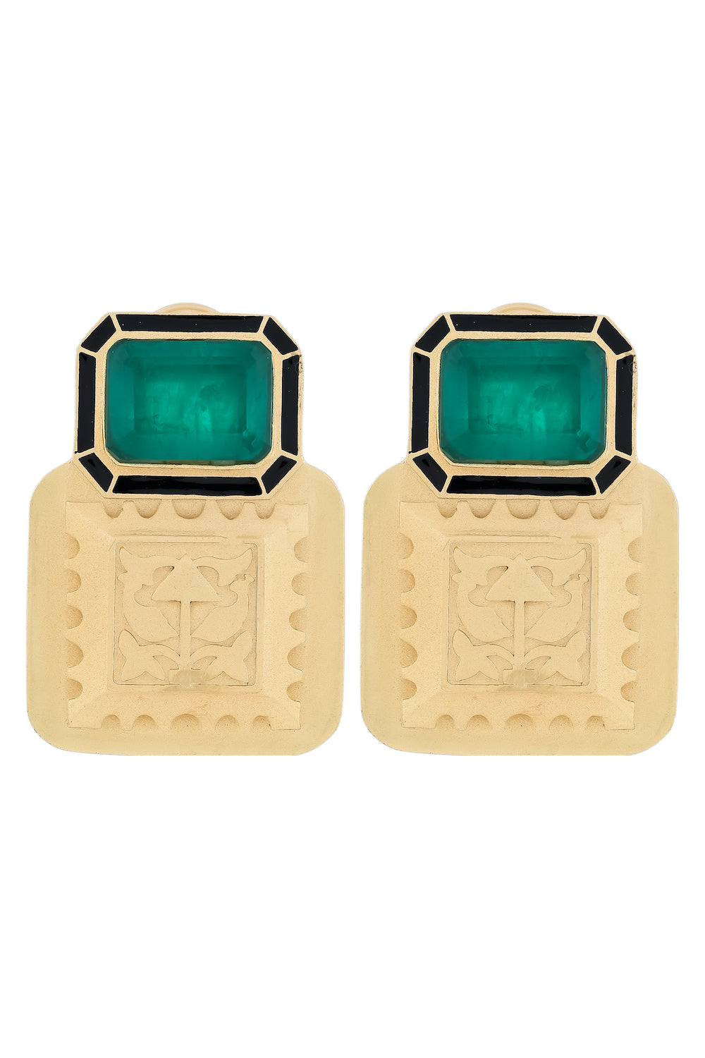 green doublet matte gold earring