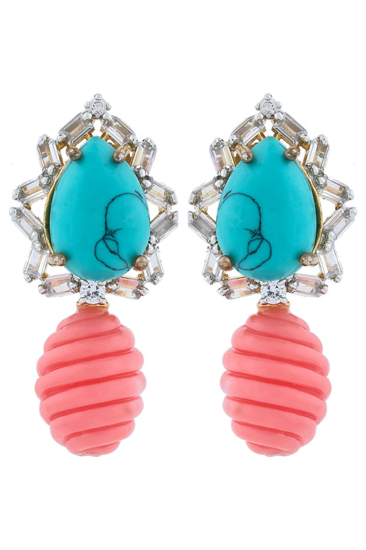 turquoise coral cz earrings