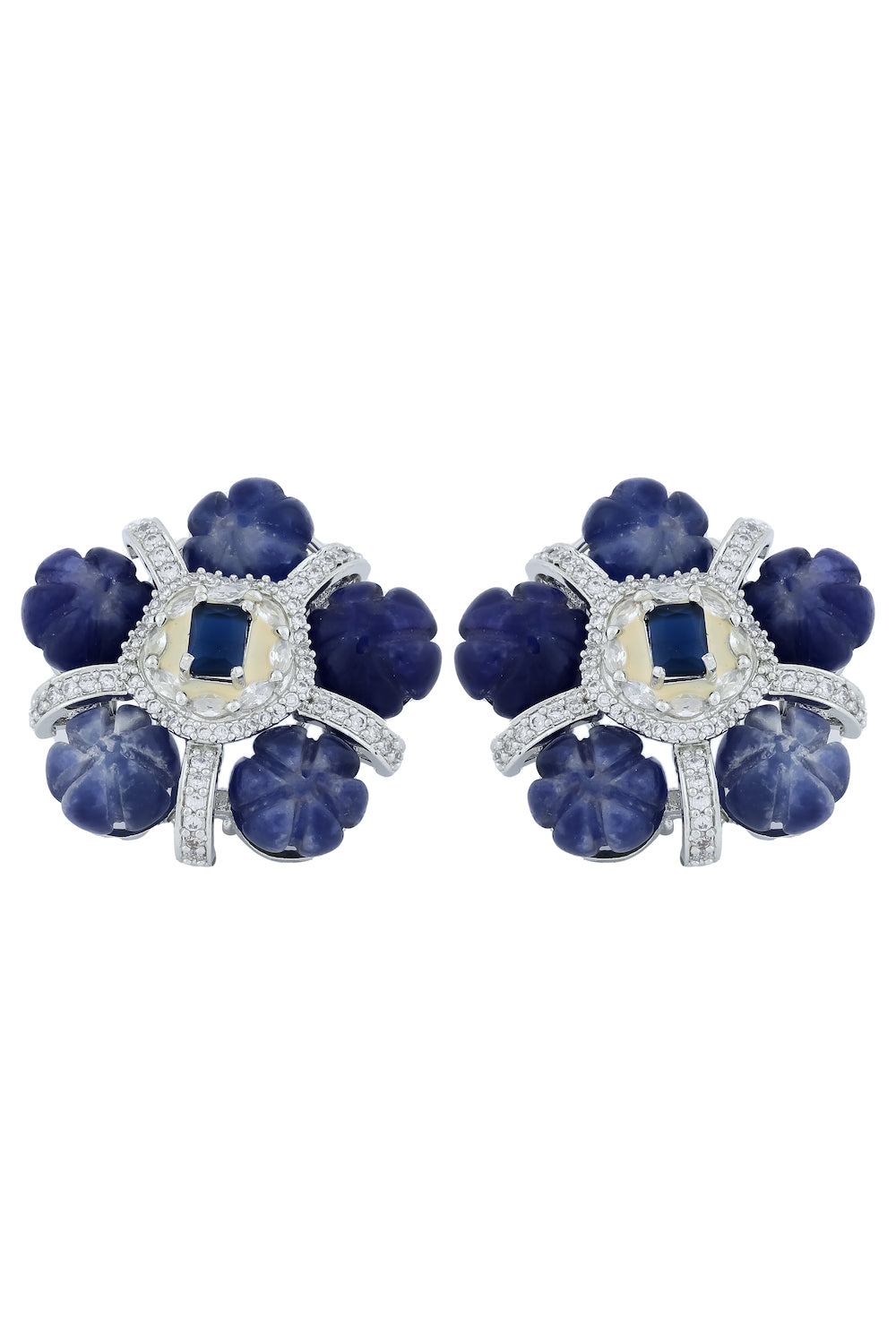 blue kharbuza stones with cz settings earrings