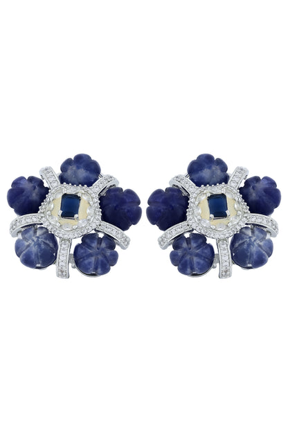 blue kharbuza stones with cz settings earrings