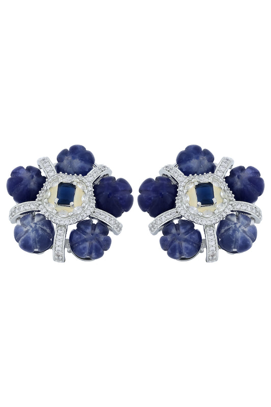 blue kharbuza stones with cz settings earrings