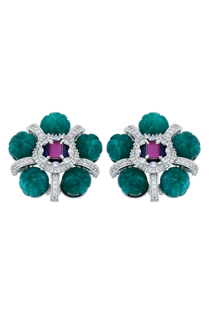 emerald green with ruby and cz studs