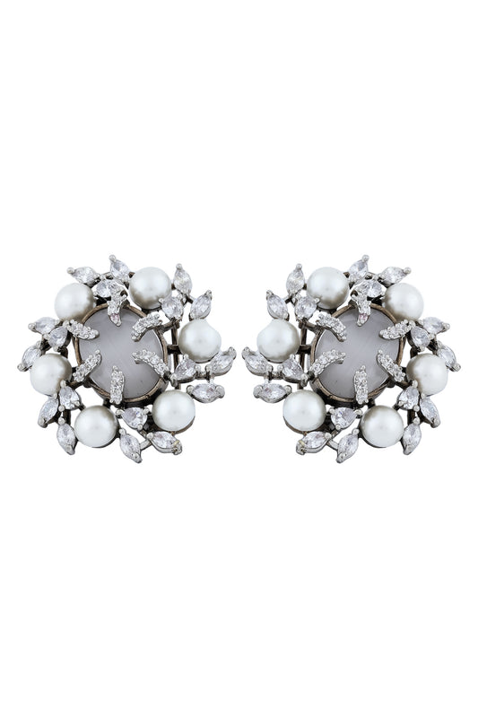 Grey cz pearl silver studs