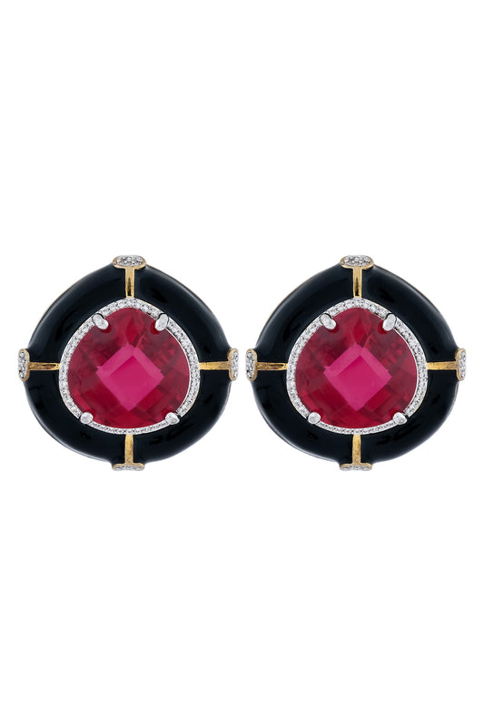 Ruby black enamel cz stud earrings