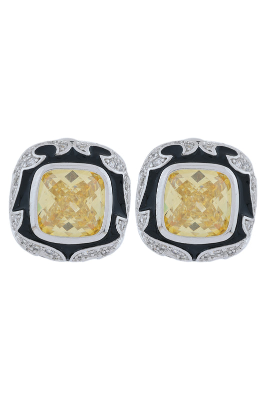 canary yellow black enamel stud earrings