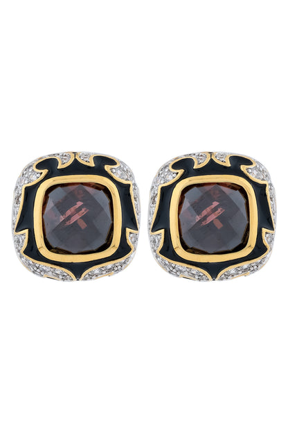 black enamel stud earrings wine stone