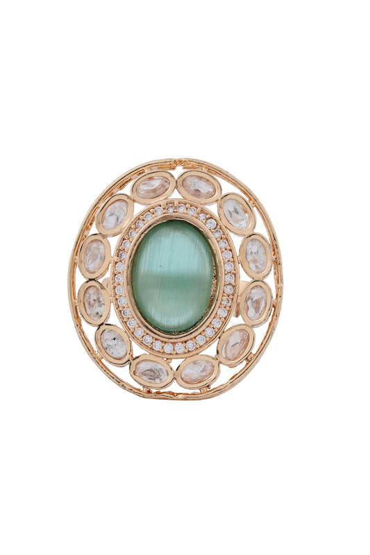 kundanad oval stone mint finger ring