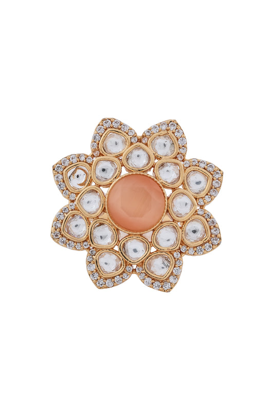 peach kundan finger ring